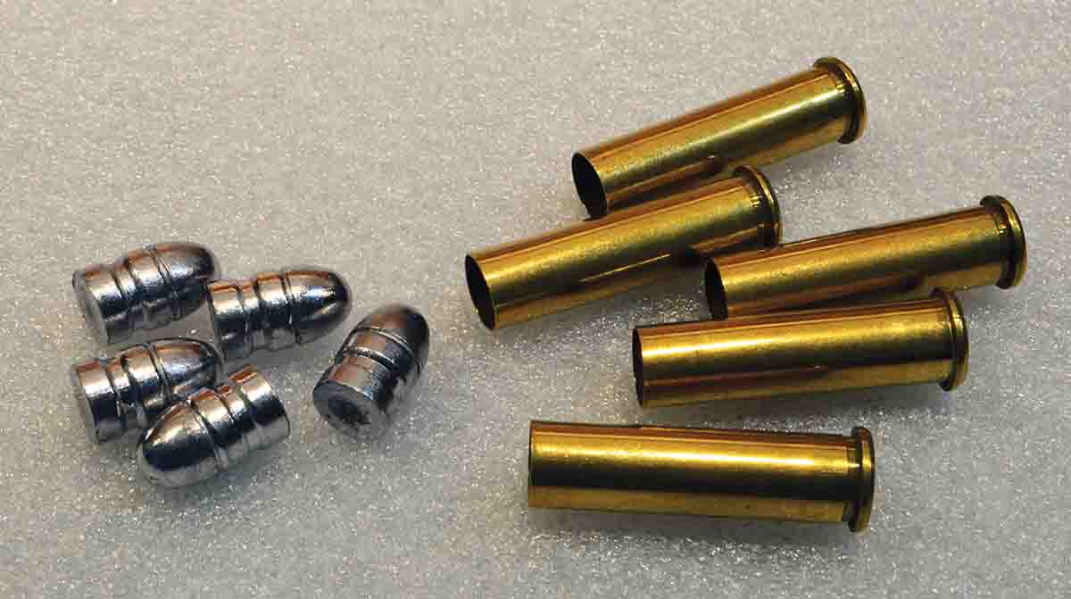 The 80-grain roundnose bullets came from Buffalo Arms, while the cases are Bertram, imported by Huntington Die Specialties.